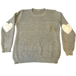 Gray Sweater with Heart Elbow Patches
